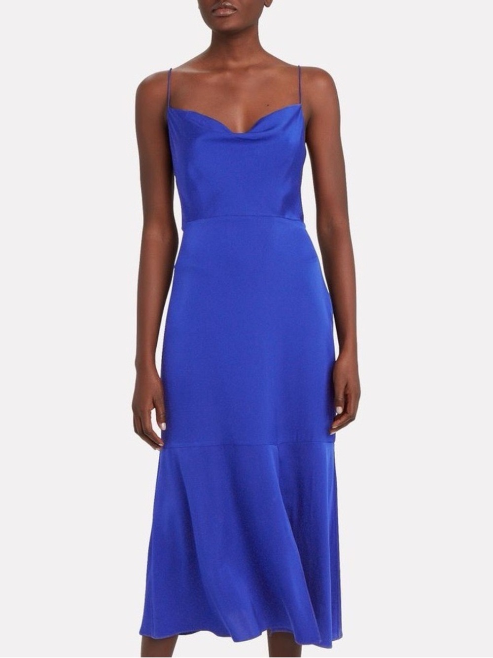 INTERMIX Cobalt Blue Satin Slip Midi Dress